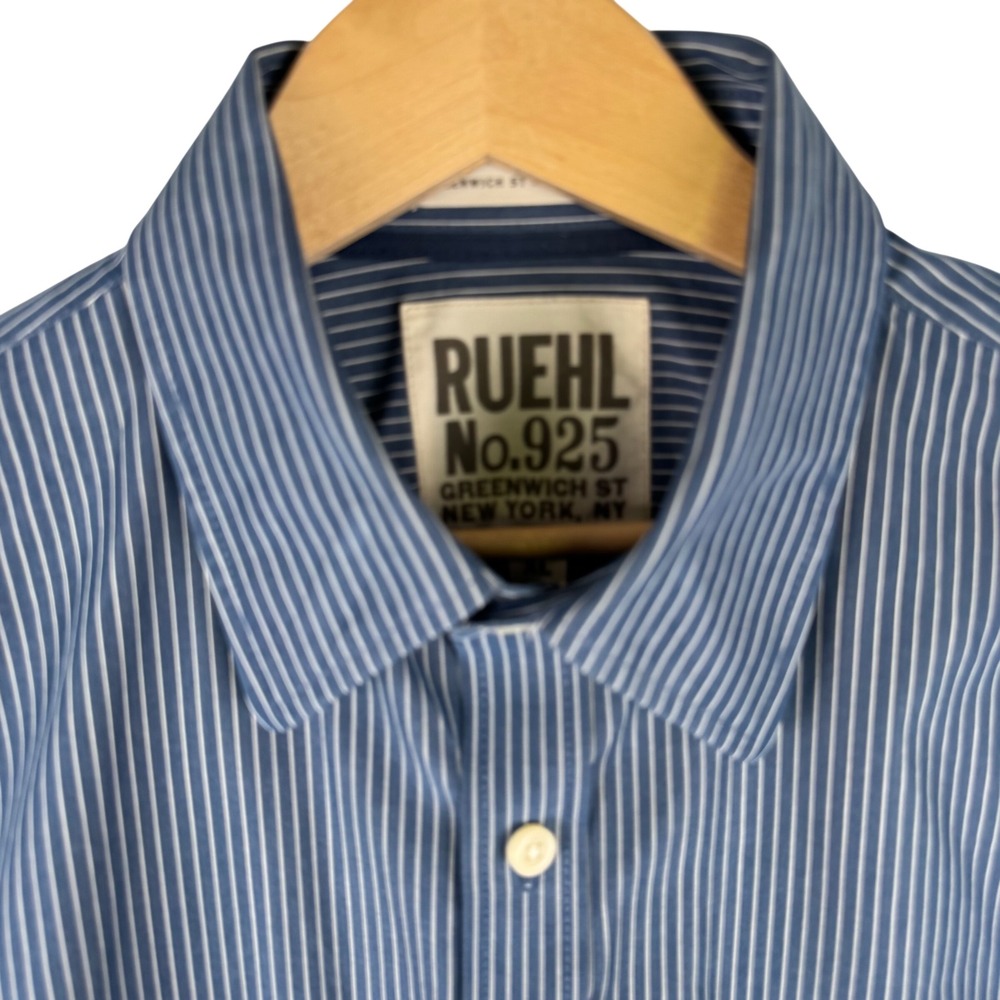 Ruehl No.925 Blue Pinstripe Long Sleeve Shirt Mens XL Button Down Cotton Y2K